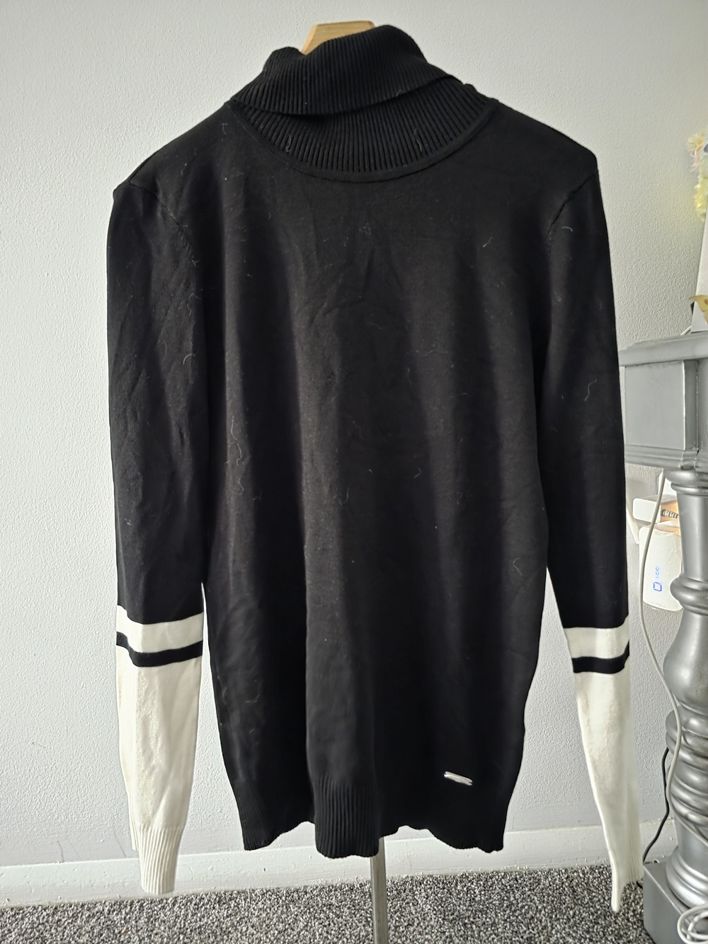 Calvin Klein Black Turtleneck Sweater with White Sleeve Panels